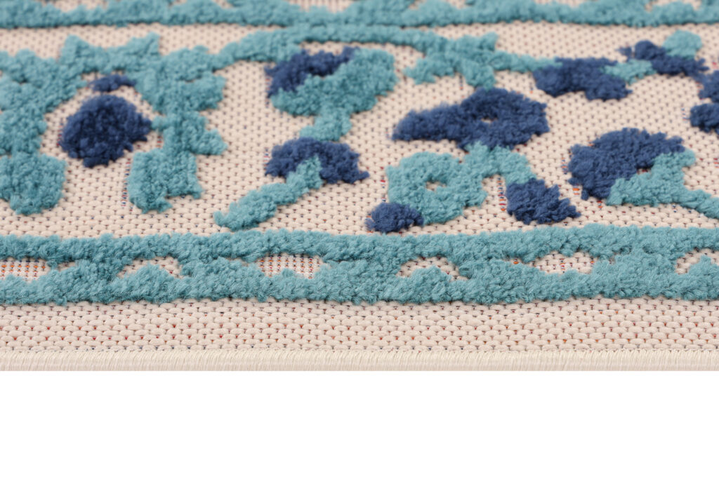 Tapis Extérieur Patio Bleu Rosace