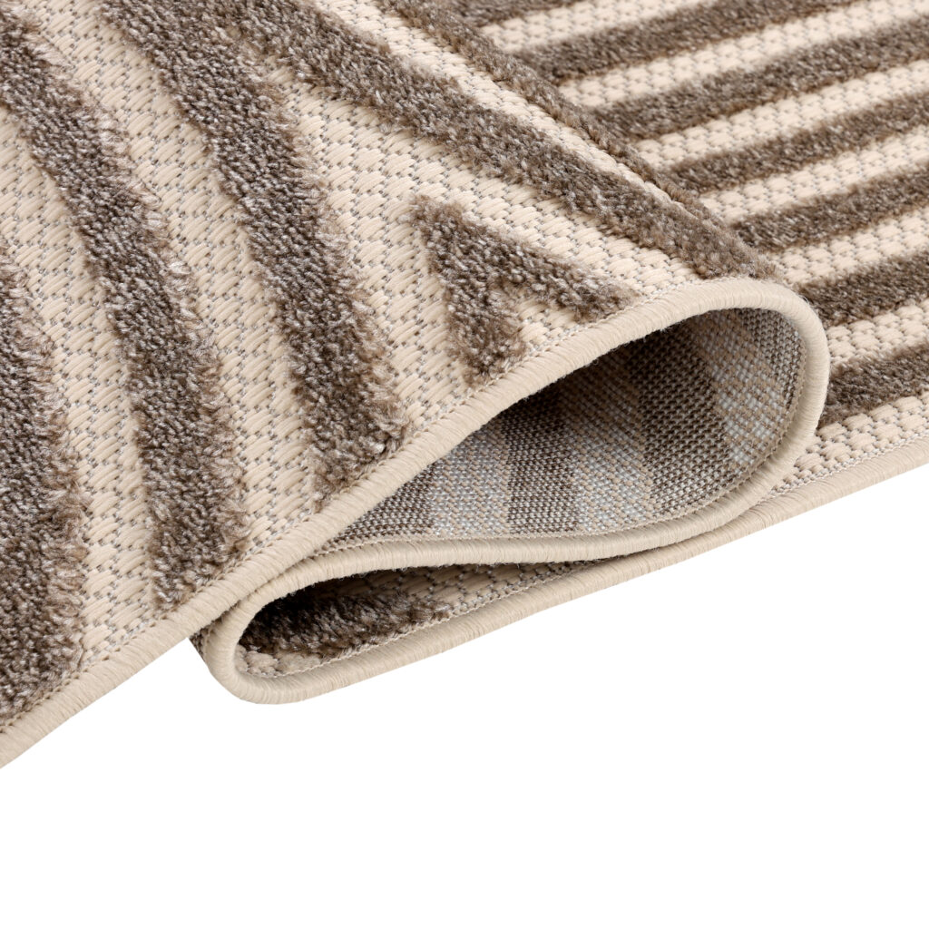 Tapis Extérieur Patio Beige Crème Lignes