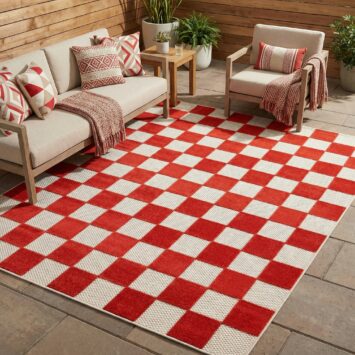 Tapis Extérieur Checker Crème Rouge