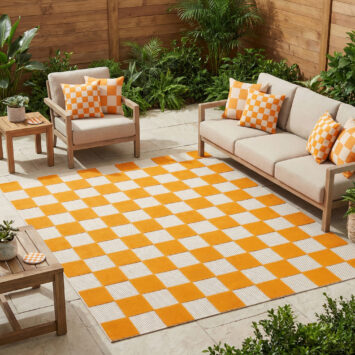 Tapis Extérieur Checker Crème Orange