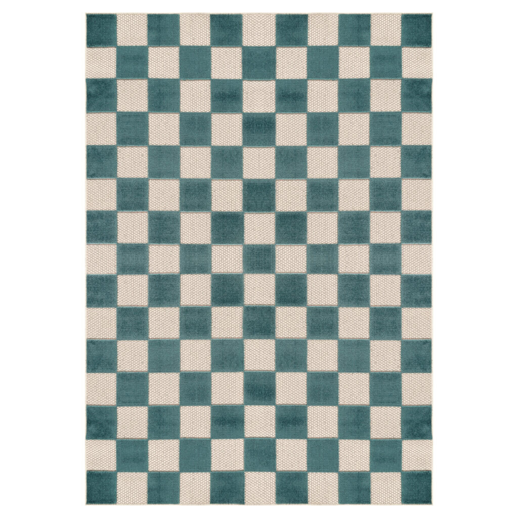Tapis Extérieur Checker - Crème Turquoise