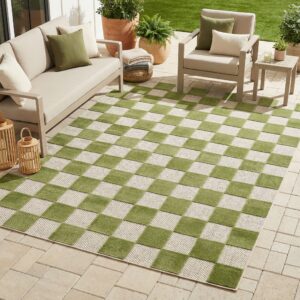 Tapis Extérieur Checker Crème Vert