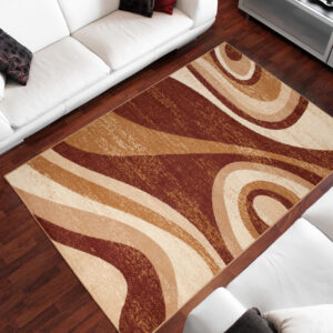 DREAM Tapis Moderne Abstrait Vagues Marron Beige Fin
