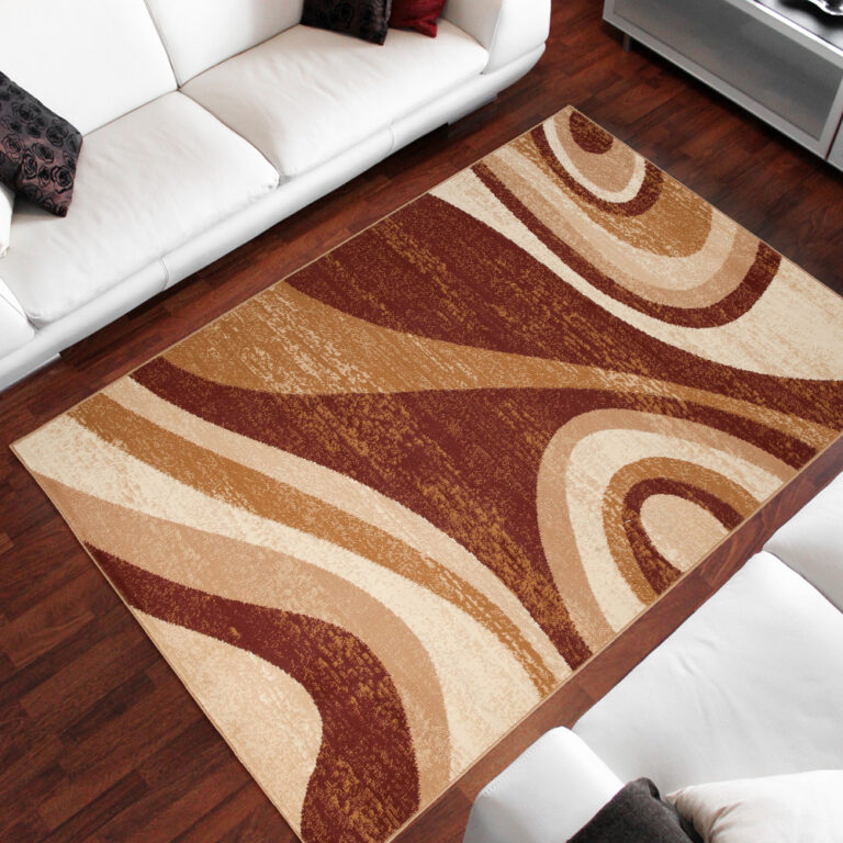 DREAM Tapis Moderne Abstrait Vagues Marron Beige Fin