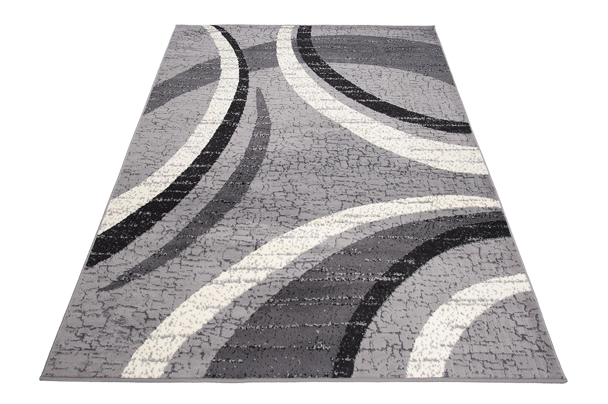 DREAM Tapis Moderne Abstrait Ondes Gris Noir Crème Fin