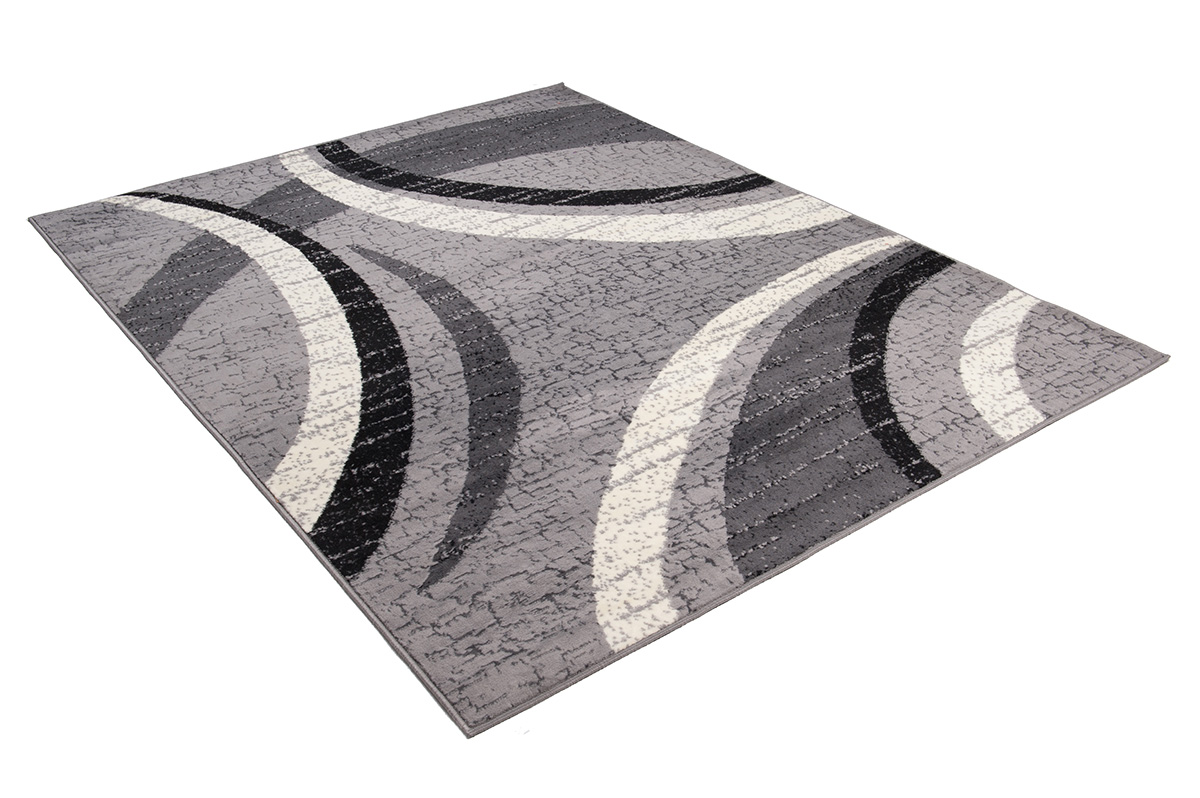 DREAM Tapis Moderne Abstrait Ondes Gris Noir Crème Fin