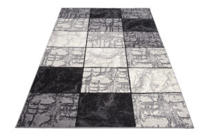 DREAM Tapis Moderne Géométrique Carreaux Noir Gris Crème Fin