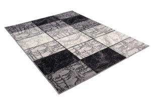 DREAM Tapis Moderne Géométrique Carreaux Noir Gris Crème Fin