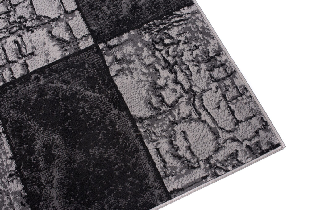 DREAM Tapis Moderne Géométrique Carreaux Noir Gris Crème Fin