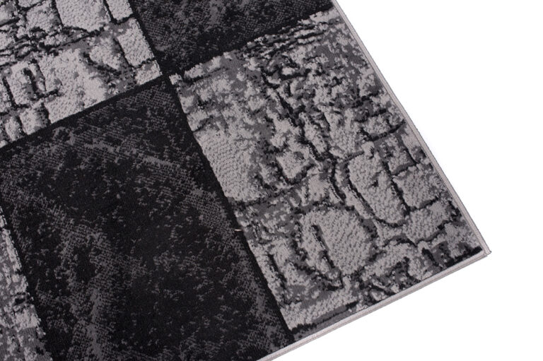 DREAM Tapis Moderne Géométrique Carreaux Noir Gris Crème Fin