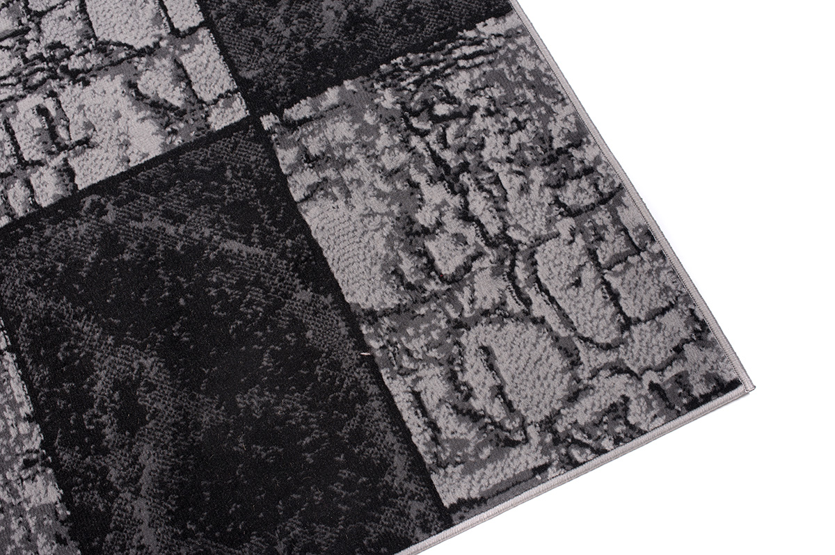 DREAM Tapis Moderne Géométrique Carreaux Noir Gris Crème Fin