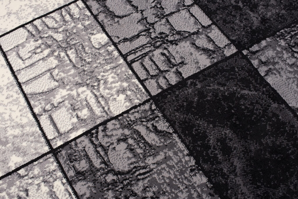 DREAM Tapis Moderne Géométrique Carreaux Noir Gris Crème Fin