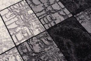 DREAM Tapis Moderne Géométrique Carreaux Noir Gris Crème Fin