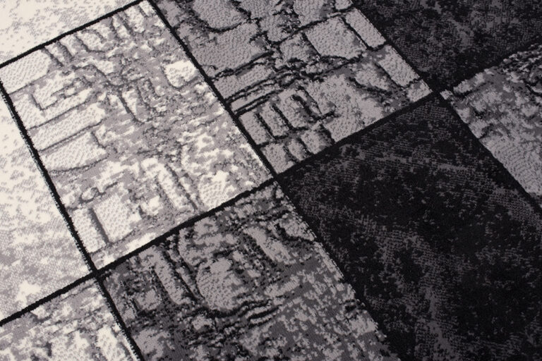 DREAM Tapis Moderne Géométrique Carreaux Noir Gris Crème Fin