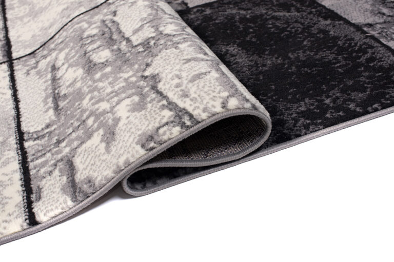 DREAM Tapis Moderne Géométrique Carreaux Noir Gris Crème Fin