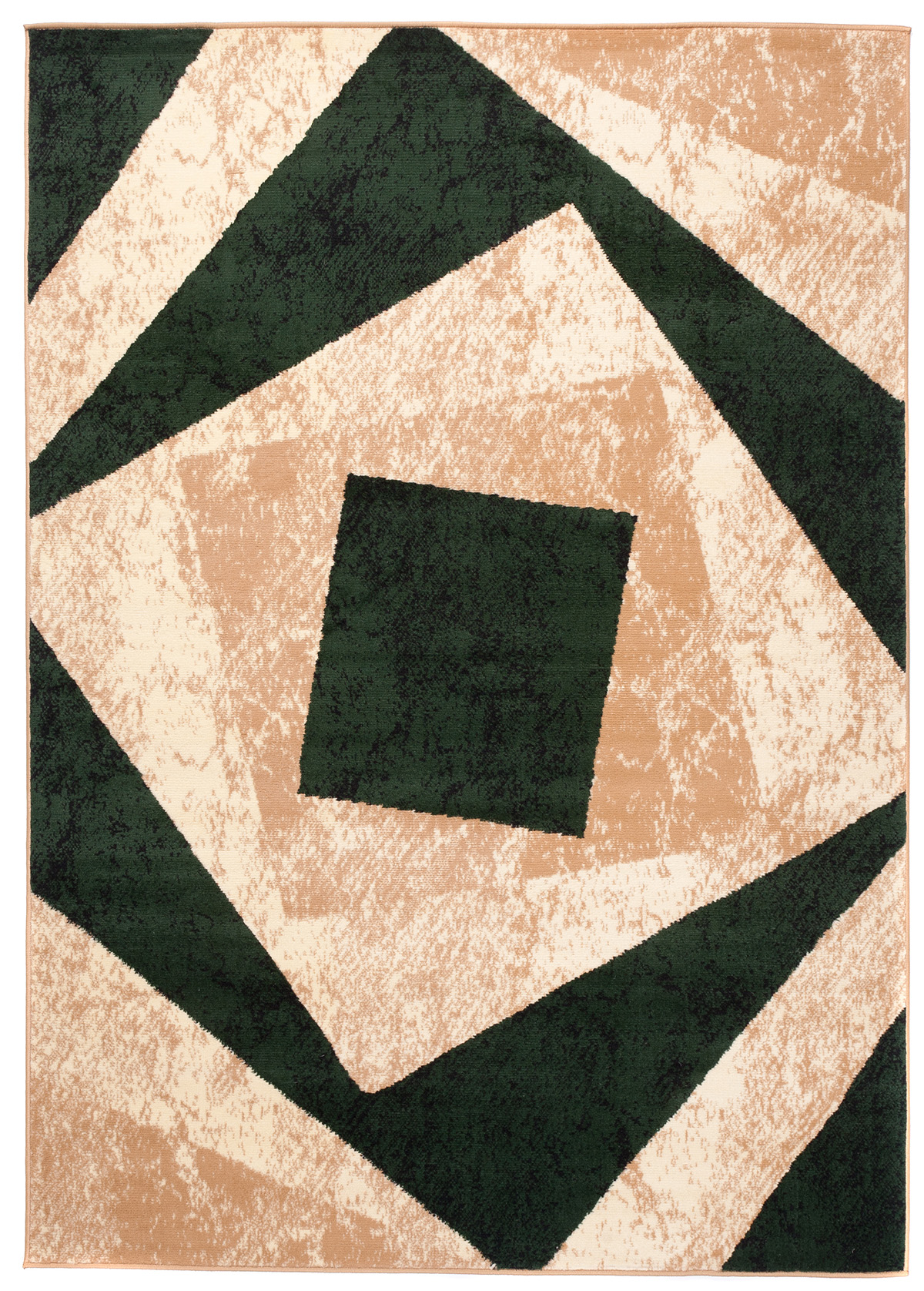 DREAM Tapis Moderne Géométrique Carreaux Vert Beige Ecru Fin