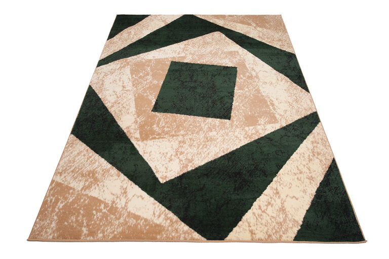 DREAM Tapis Moderne Géométrique Carreaux Vert Beige Ecru Fin