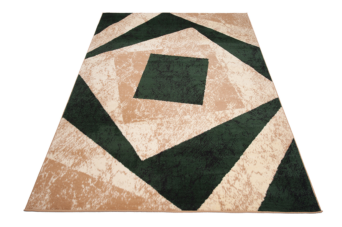 DREAM Tapis Moderne Géométrique Carreaux Vert Beige Ecru Fin
