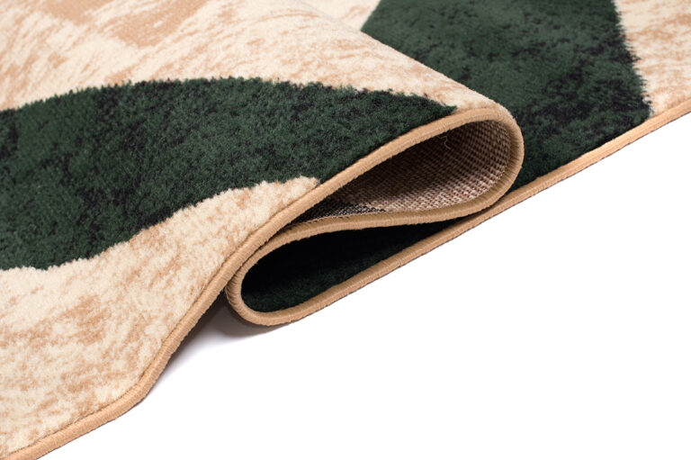 DREAM Tapis Moderne Géométrique Carreaux Vert Beige Ecru Fin