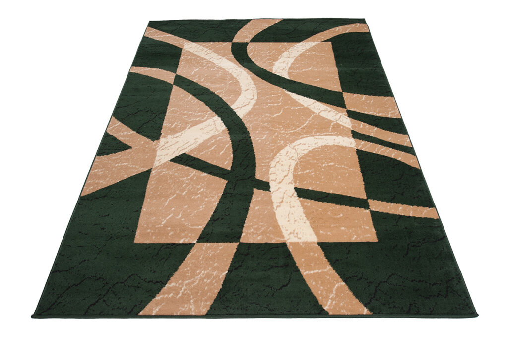 DREAM Tapis Moderne Abstrait Bandes Ondes Vert Beige Fin