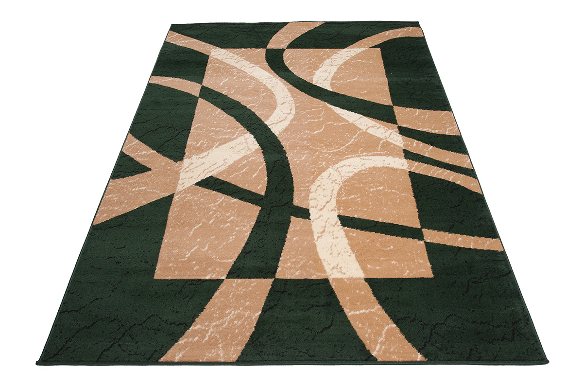 DREAM Tapis Moderne Abstrait Bandes Ondes Vert Beige Fin