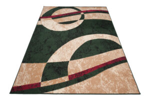 DREAM Tapis Moderne Abstrait Cercles Ondes Beige Vert Rouge Fin
