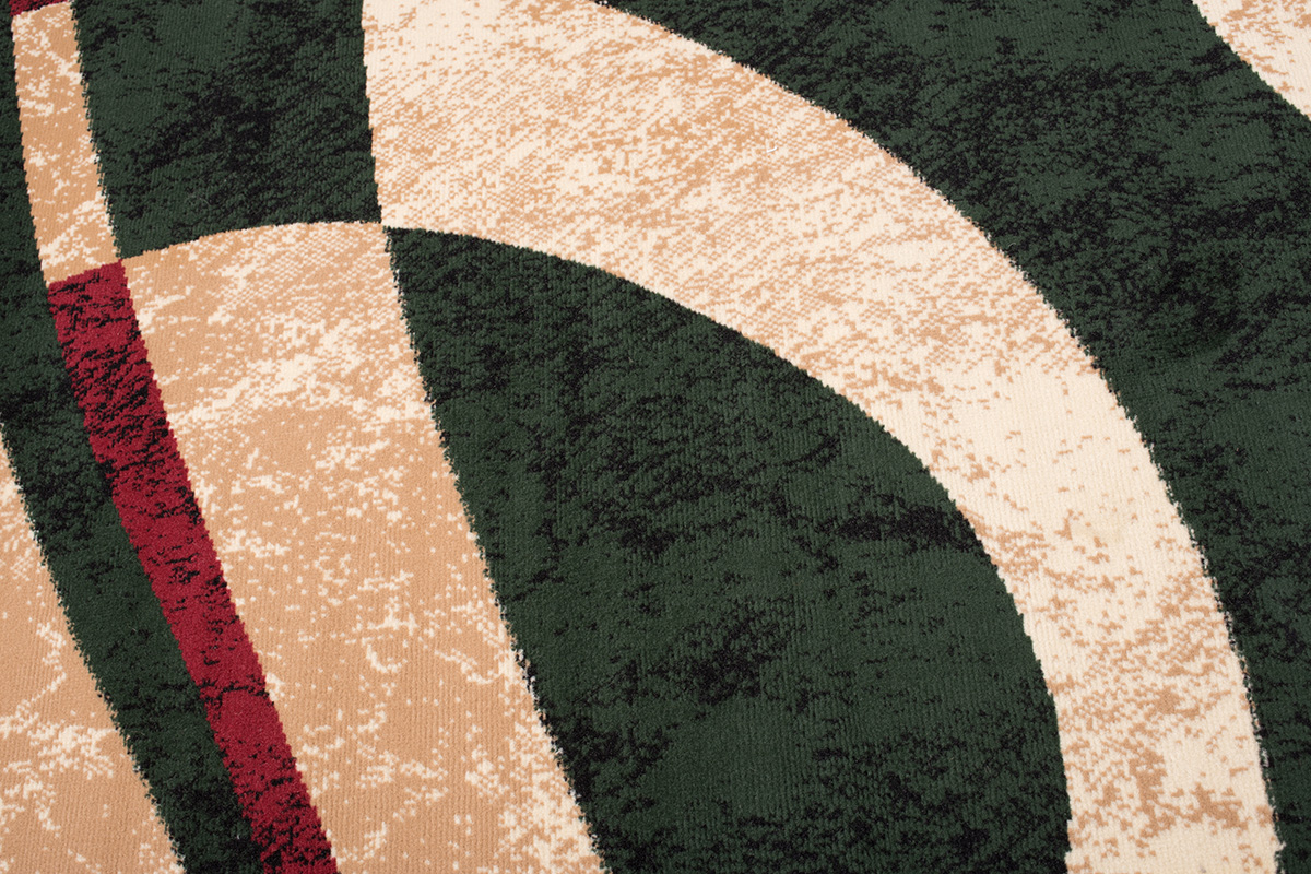 DREAM Tapis Moderne Abstrait Cercles Ondes Beige Vert Rouge Fin