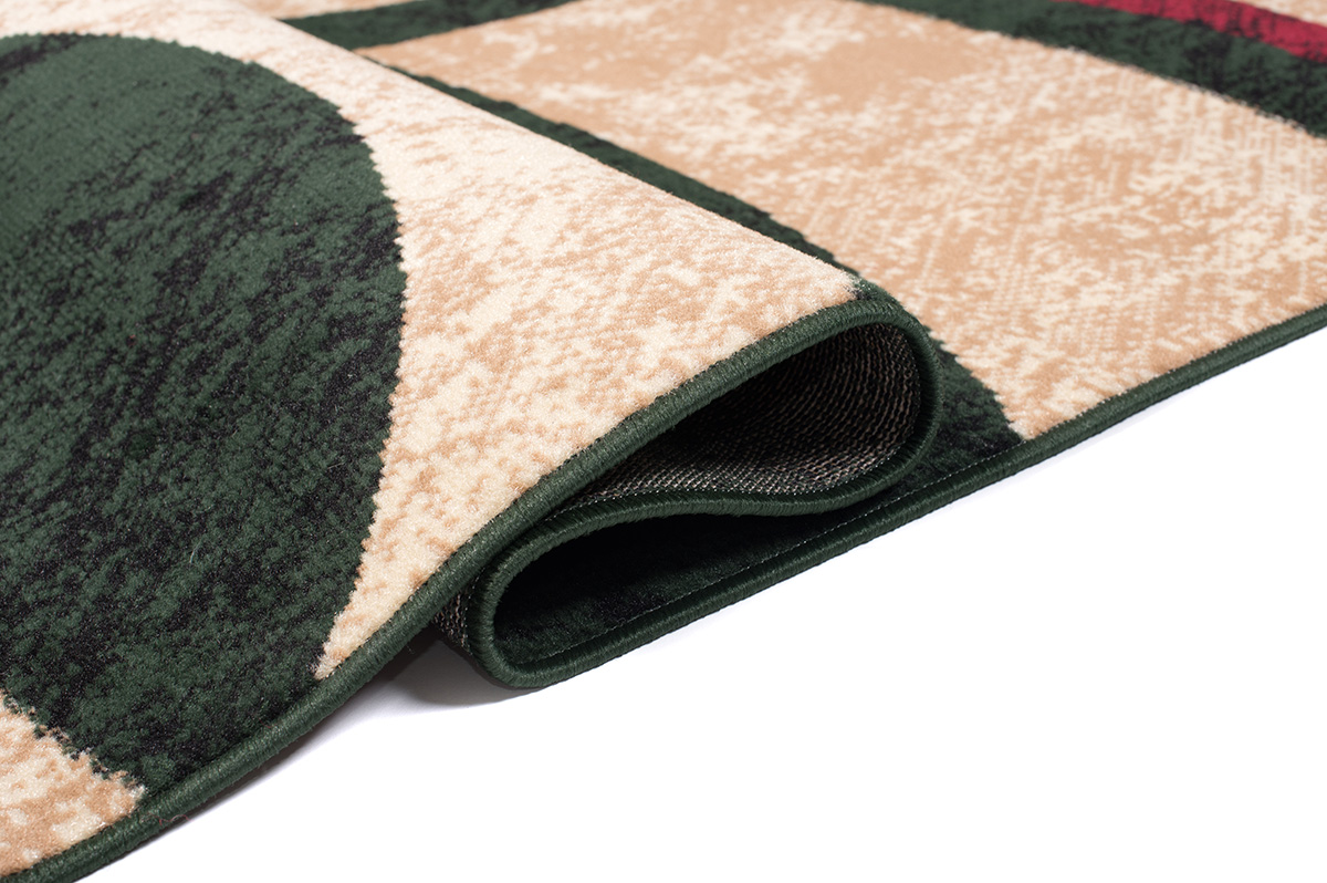 DREAM Tapis Moderne Abstrait Cercles Ondes Beige Vert Rouge Fin