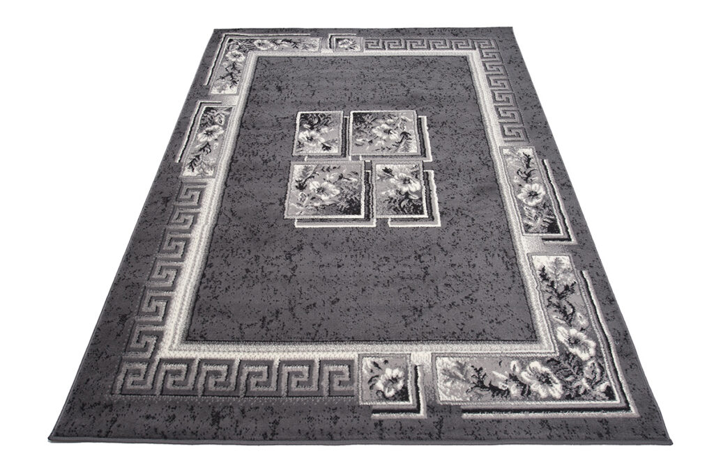 DREAM Tapis Moderne Bordure Fenêtre Fleur Gris Foncé Crème Fin