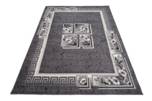 DREAM Tapis Moderne Bordure Fenêtre Fleur Gris Foncé Crème Fin