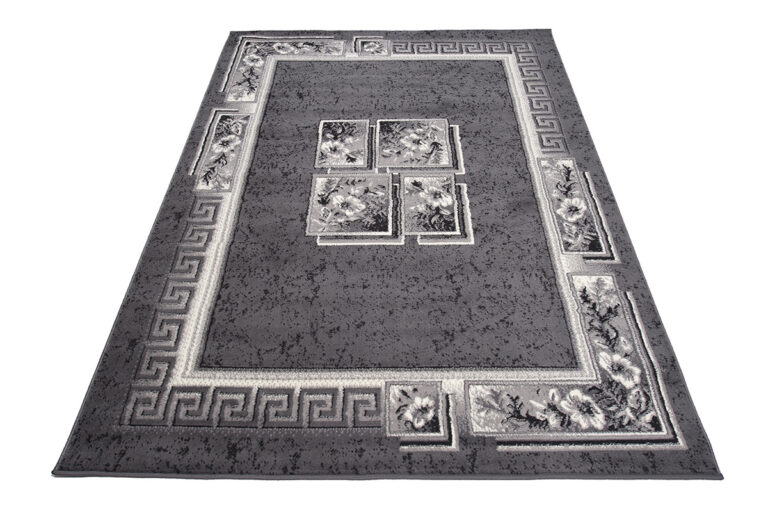 DREAM Tapis Moderne Bordure Fenêtre Fleur Gris Foncé Crème Fin