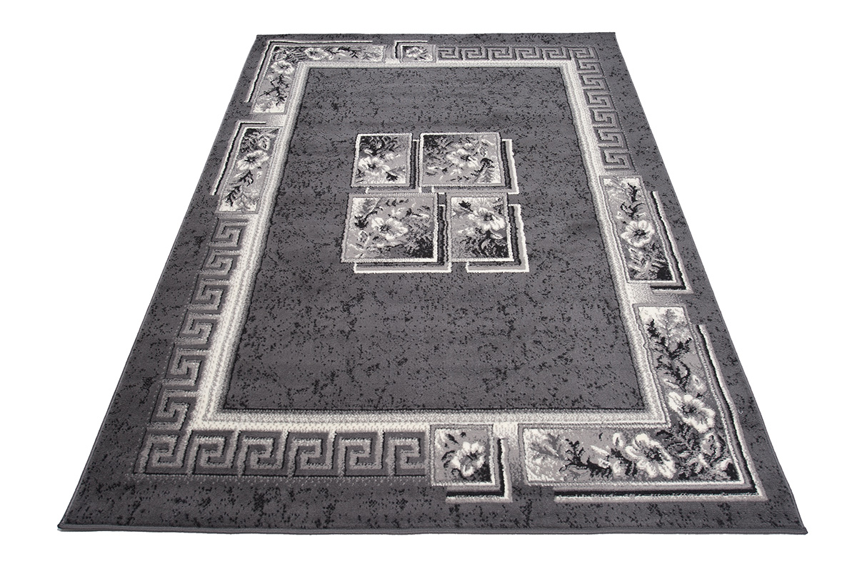 DREAM Tapis Moderne Bordure Fenêtre Fleur Gris Foncé Crème Fin