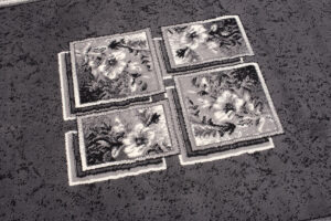 DREAM Tapis Moderne Bordure Fenêtre Fleur Gris Foncé Crème Fin