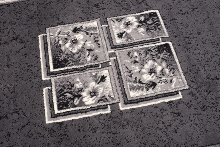 DREAM Tapis Moderne Bordure Fenêtre Fleur Gris Foncé Crème Fin