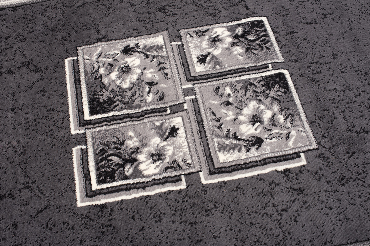 DREAM Tapis Moderne Bordure Fenêtre Fleur Gris Foncé Crème Fin