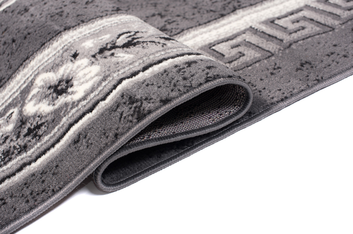 DREAM Tapis Moderne Bordure Fenêtre Fleur Gris Foncé Crème Fin