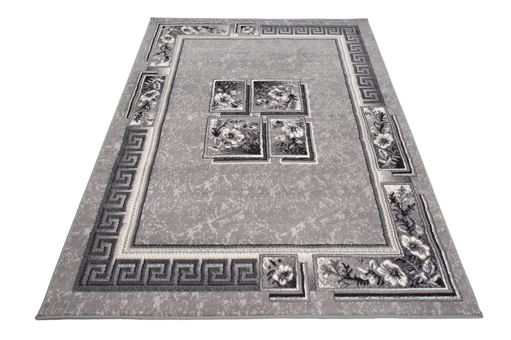 DREAM Tapis Moderne Bordure Fenêtre Fleur Gris Clair Fin