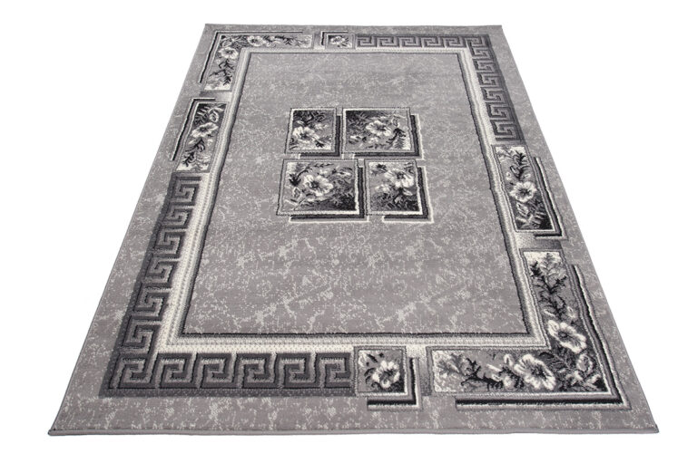 DREAM Tapis Moderne Bordure Fenêtre Fleur Gris Clair Fin