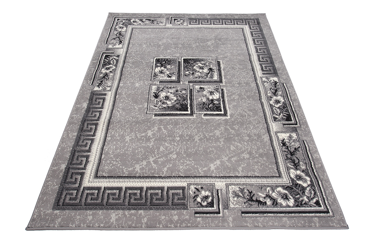 DREAM Tapis Moderne Bordure Fenêtre Fleur Gris Clair Fin