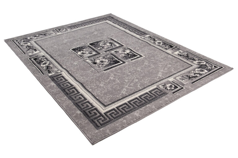 DREAM Tapis Moderne Bordure Fenêtre Fleur Gris Clair Fin