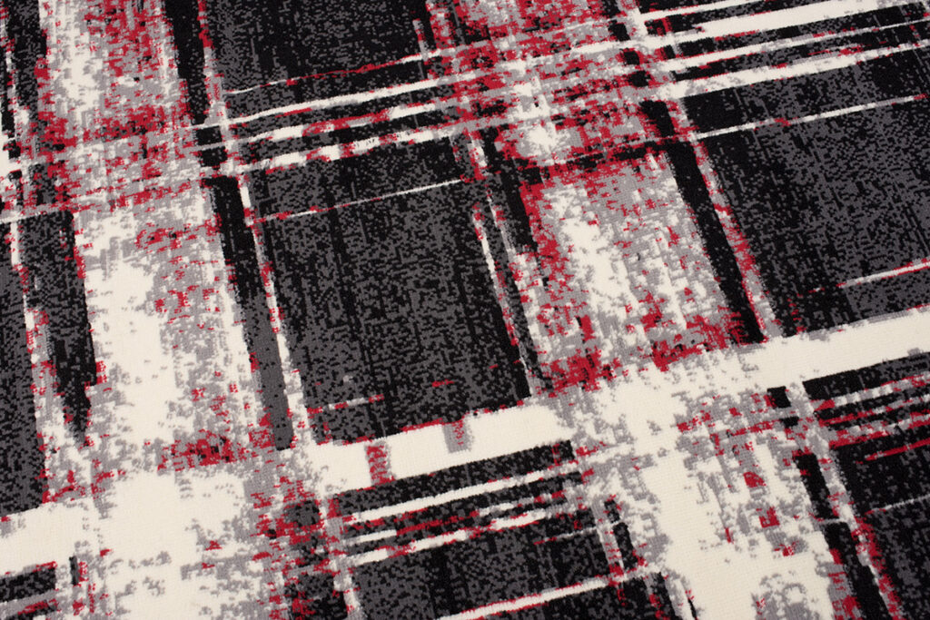DREAM Tapis Moderne Treillis Rayures Gris Foncé Rouge Fin