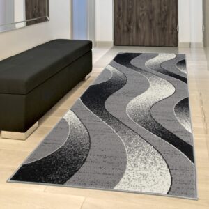 Tapis De Passage Dream Moderne Gris Clair Vagues