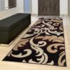 Tapis De Passage Dream Bordeaux Crème Ornements Feuilles