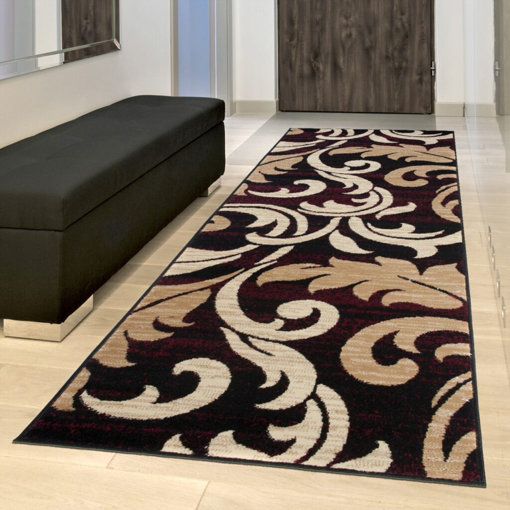 Tapis De Passage Dream Bordeaux Crème Ornements Feuilles