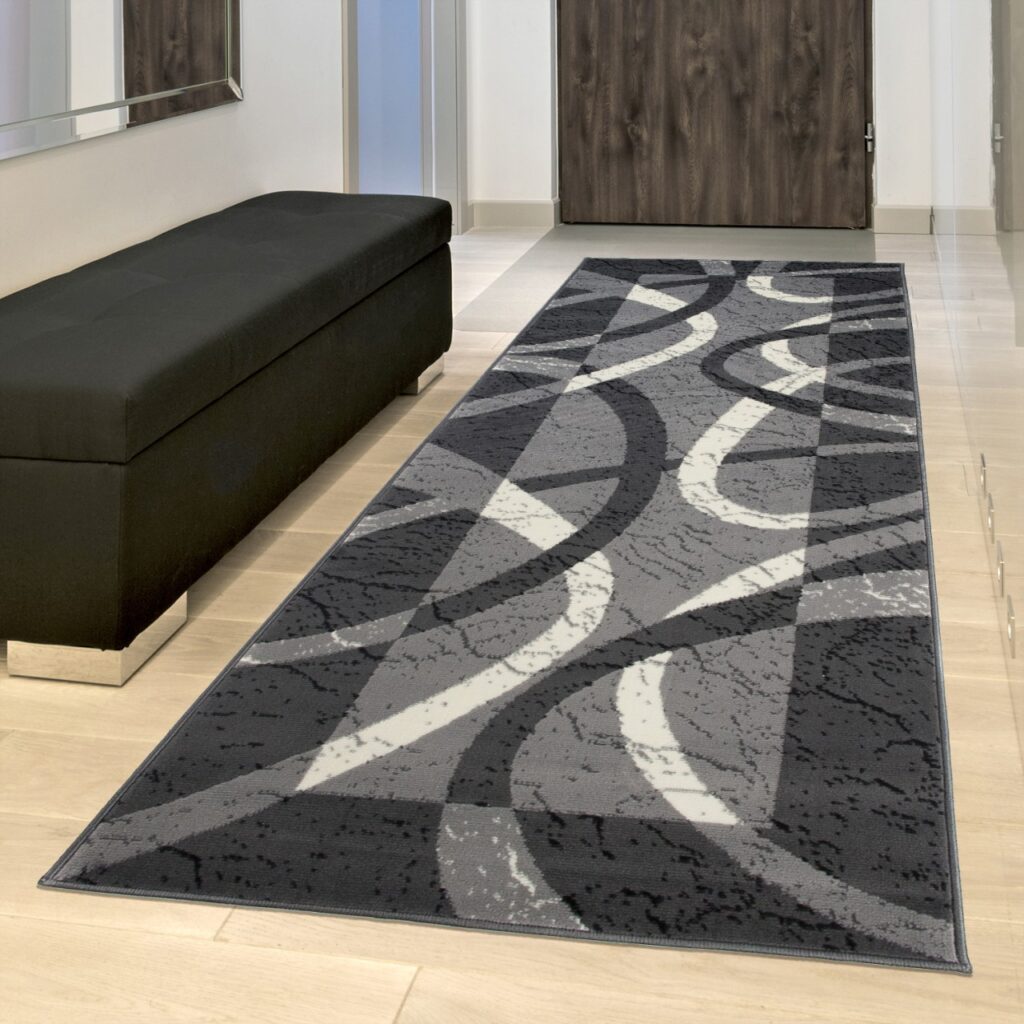 Tapis De Passage Dream Gris Blanc Cadre Cercles
