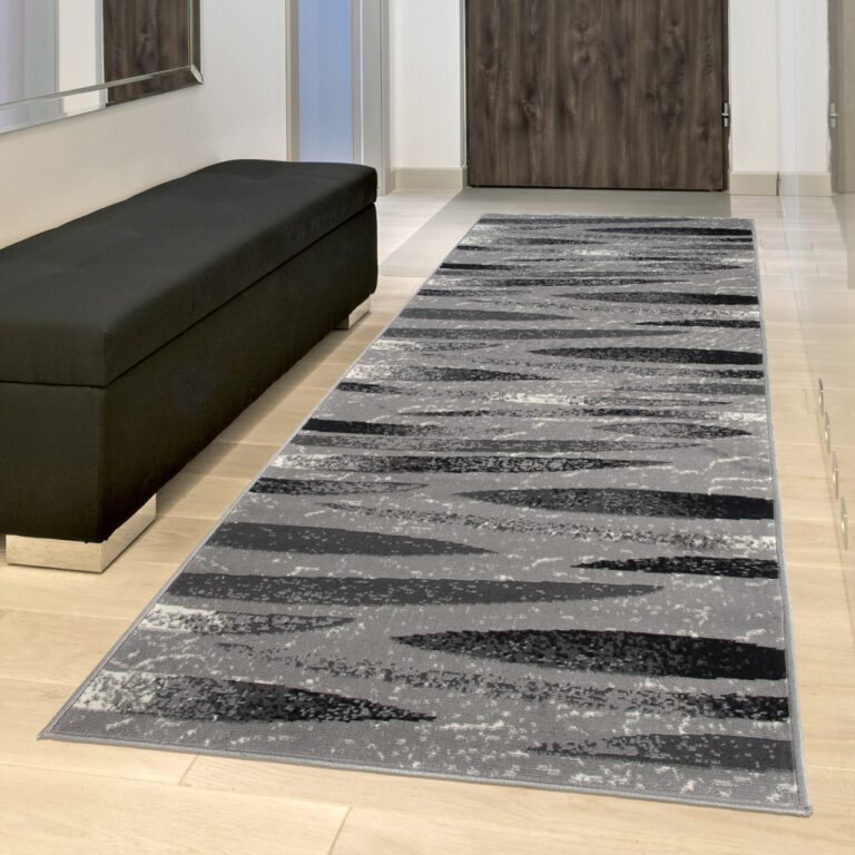 Tapis De Passage Dream Moderne Gris Noir Lignes