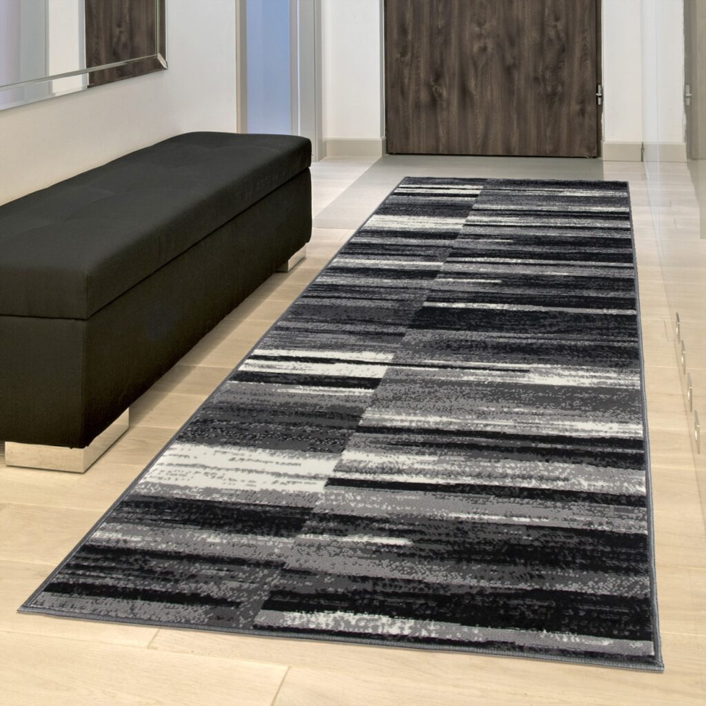 Tapis De Passage Dream Abstrait Gris Noir Lignes