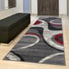 Tapis De Passage Dream Moderne Gris Clair Rouge Vagues