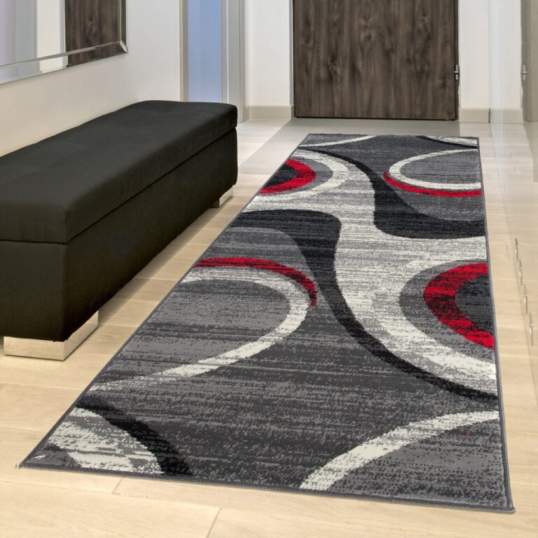 Tapis De Passage Dream Moderne Gris Clair Rouge Vagues