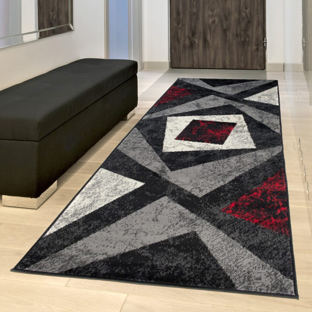 Tapis De Passage Dream Géométrique Gris Rouge Carrés